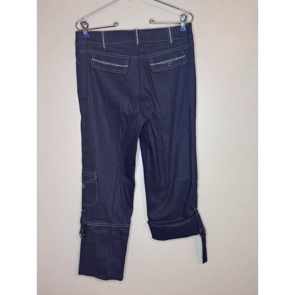 Insight New York Womens Navy Linen Blend Pant Suit Set Contrast Stitch Size 4 - Picture 9 of 9